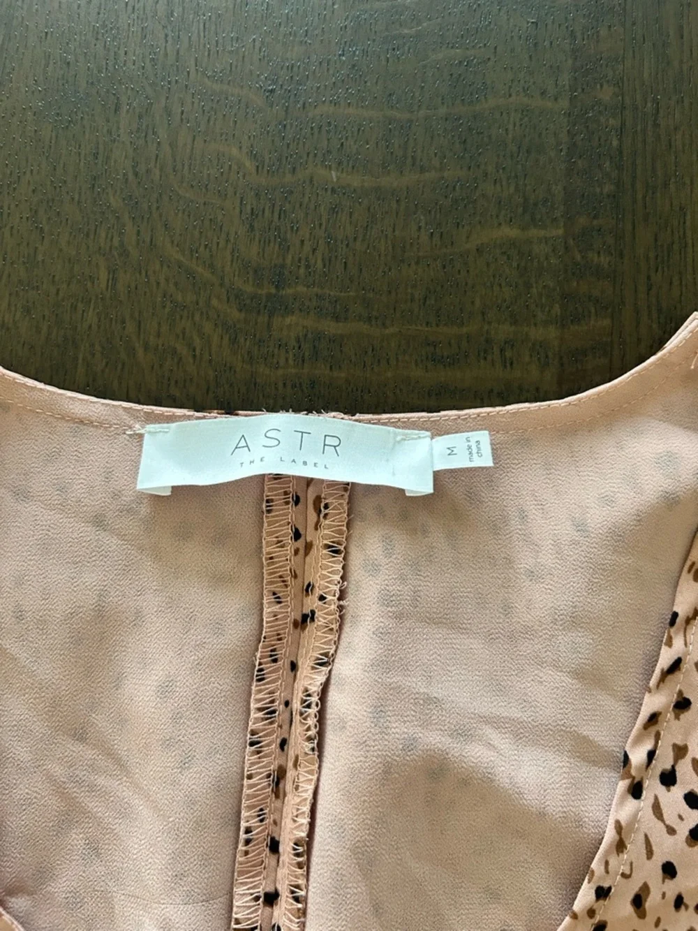 ASTR the label leopard print cinch front puff sleeve top blouse cream brown